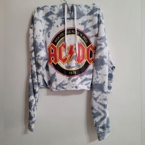 AC/DC CUTOFF WOMENS HOODIE BLEACHED GRAY AND WHITE LOOK